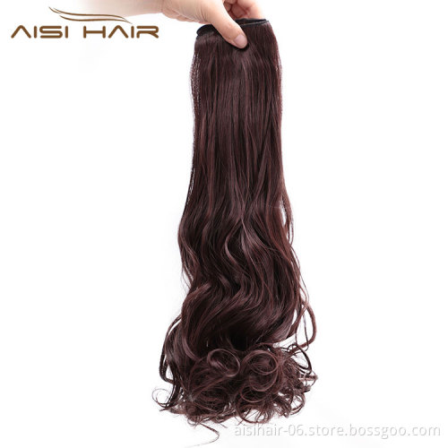 Aisi Hair Synthetic 8 Pcs Full Head Long Wavy High Temperature Fiber 18 Clips In Hair Extensions Brown Hairpieces For Women